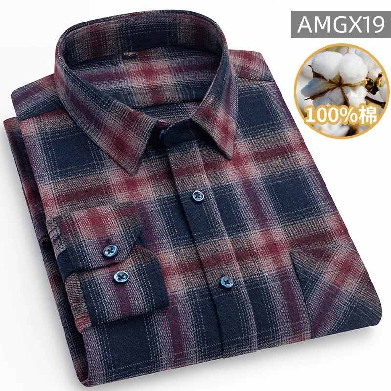 C203New giacca camicia a maniche lunghe spazzolata da uomo in puro cotone, camicia a quadri in cotone casual primaverile e autunnale di mezza età