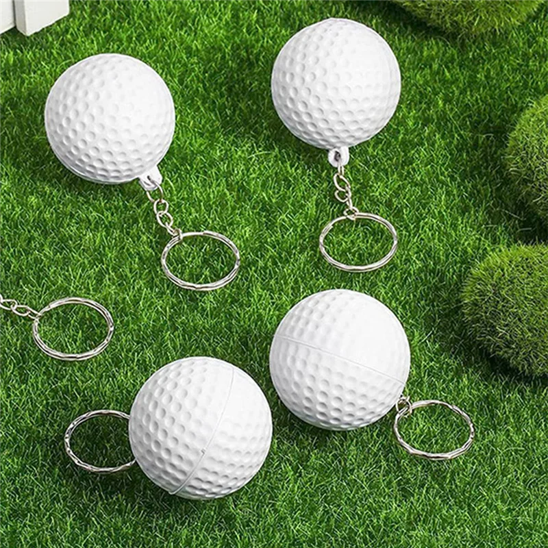 24 Pack White Golf Keychains,Mini Stress Ball Keychains,Sports Ball Keychains,School Reward for Boy Girls Kids