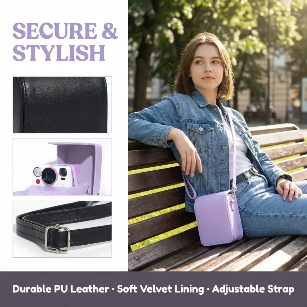 PU Leather Instant Film Camera Storage Bag Shockproof Hard Protective Cover with Strap Anti Scratch for  Now/Now+Gen2/3