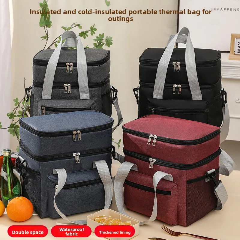 

Новая двухслойная сумка для обеда большой емкости, большая сумка для льда для пикника на открытом воздухе, термоизоляционная сумка через плечо