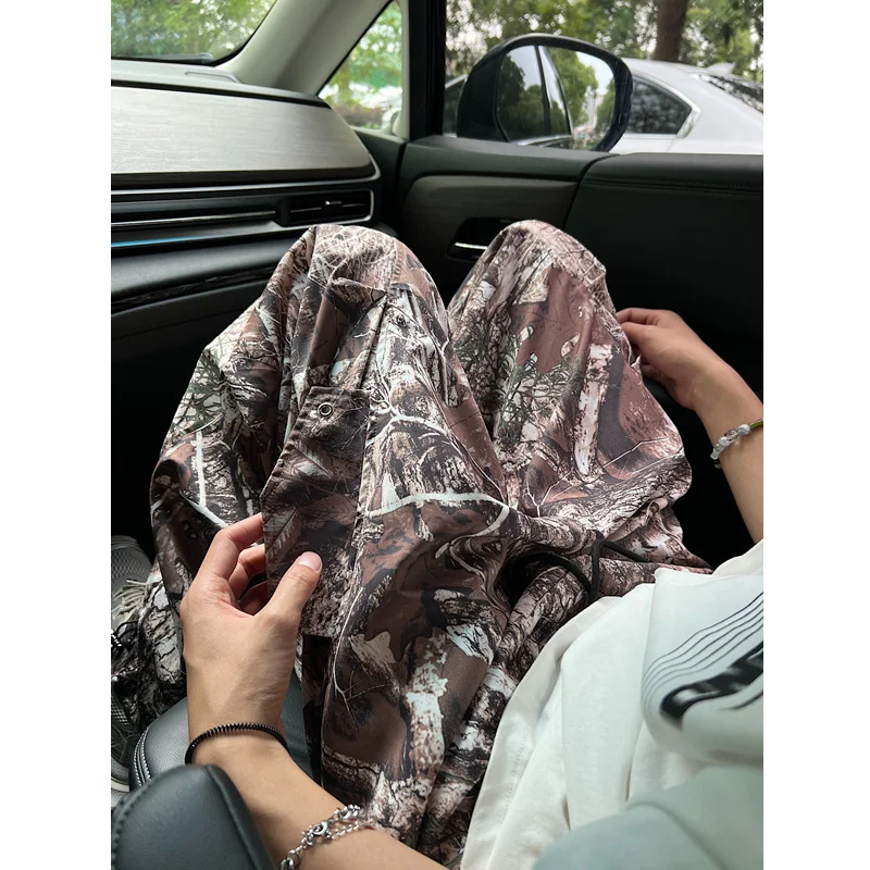 Loose Brown Camouflage Pants Men's Summer High Street Vibe Paratrooper Loose Fit Casual Trousers American Retro Style