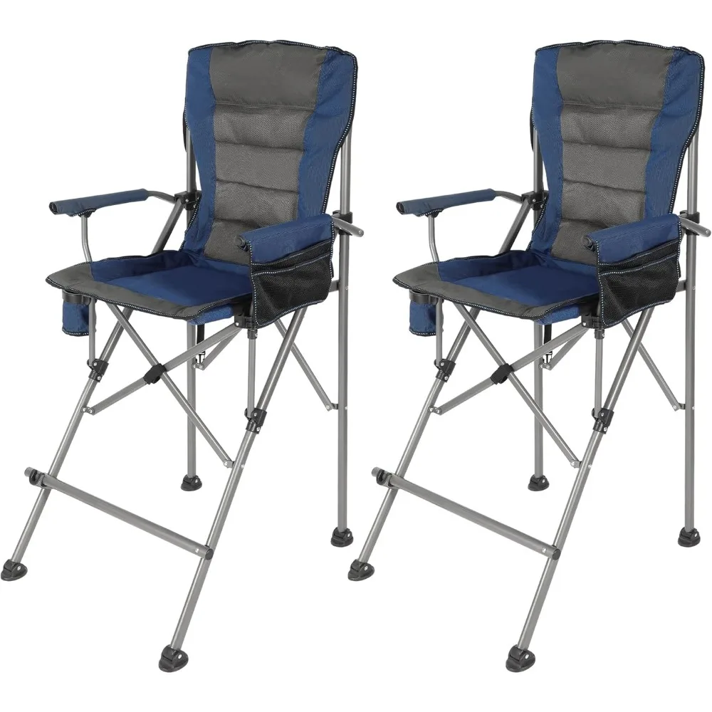 

Extra Tall Folding Chairs for Adults 2 Pack, Portable Bar Height Foldable Director Chairs for Camping Outside, Comfortable with