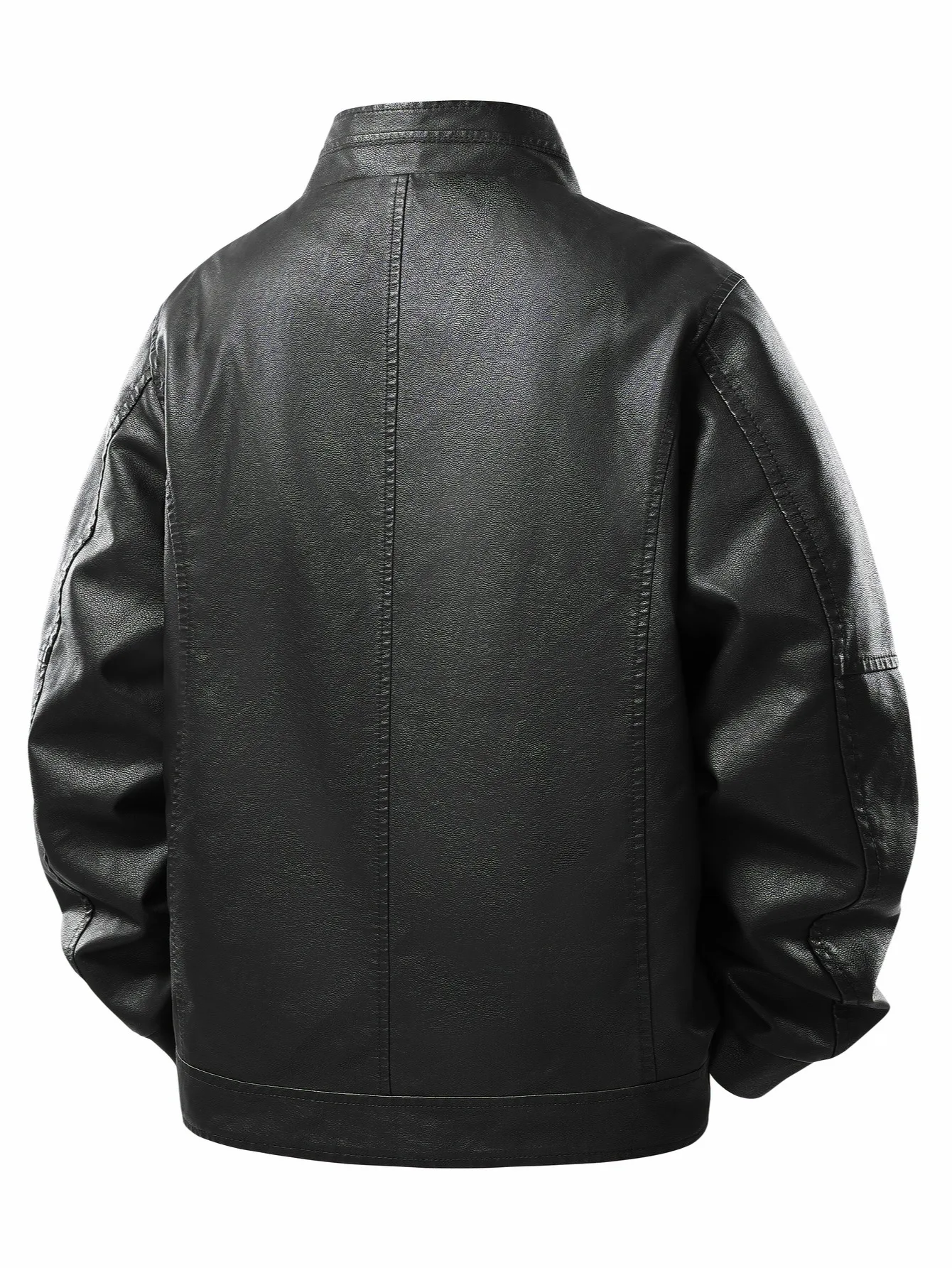 Men's Stand-Up Collar Leather Jacket, Simple and Versatile, Leather Material Gives a High-End Feel, Suitable for Office Commuting, Casual Gatherings with Friends, Autumn and Winter Styling, Street Wear, Leisure and Relaxation, Lightweight Outdoor Wear