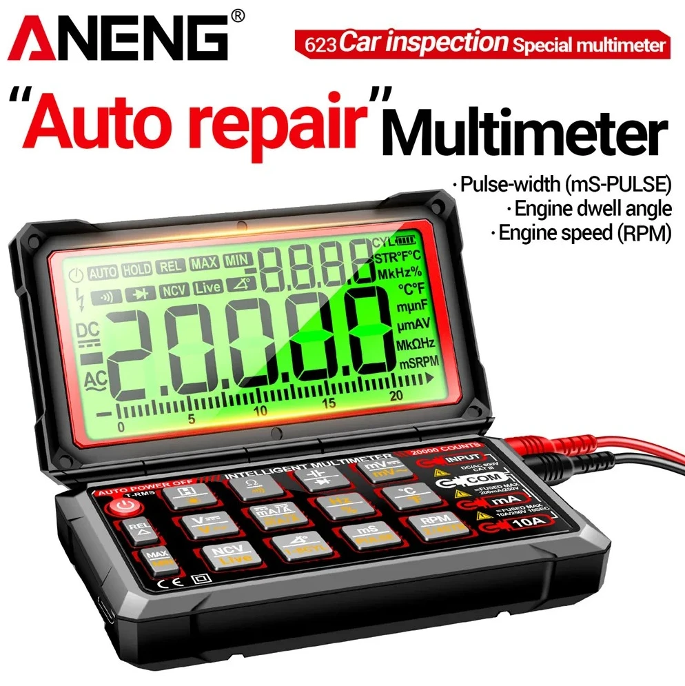 

20000 Counts Auto Repair Multimeter ANENG 623 Digital AC/DC Voltage/Curren NCV Induction Diode Capacitance Buzzer Tester Tools