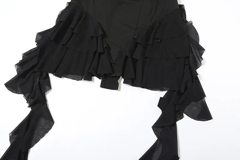 Women Sexy Sheer Mesh Patchwork Ruffles Ribbon Slim Halter Playsuits V-neck Sleeveless Backless Holiday Beach Rompers Clubwear