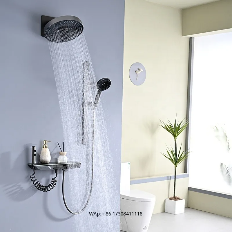 

Настенный светоизлучающий диод для ванны и душа Многофункциональный термостатический дождь со смесителем для горячей и холодной воды из латуни