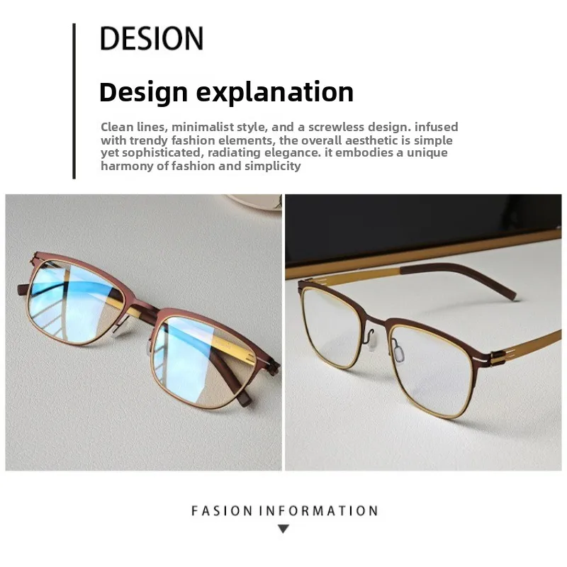New German Stainless Steel Elastic Screwless Glasses Frame Men Brand Eyewear Retro Square Prescription Eyeglasses Frame Women