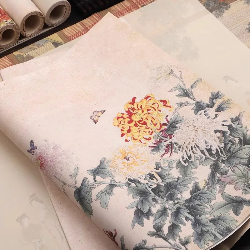 5 Sheets Half-Ripe Batik Vintage Blank Painting Soft Brush Calligraphy Xuan Rice Paper Regular Official Running Cursive Paper