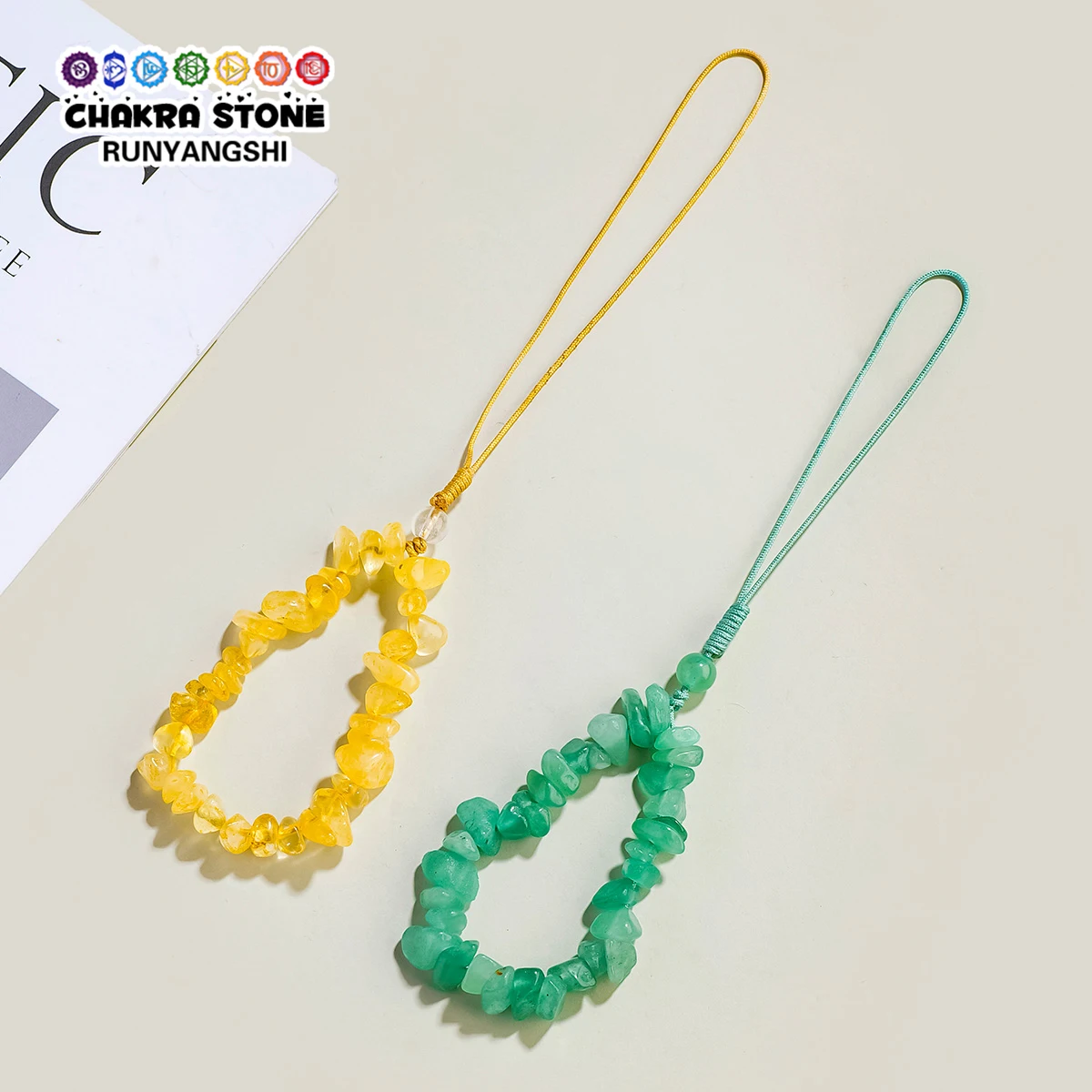 1PC Natural Citrine Beaded Phone Lanyard | Yellow Crystal Wrist Strap for Mobile Phone, Keychain & Bag Charm