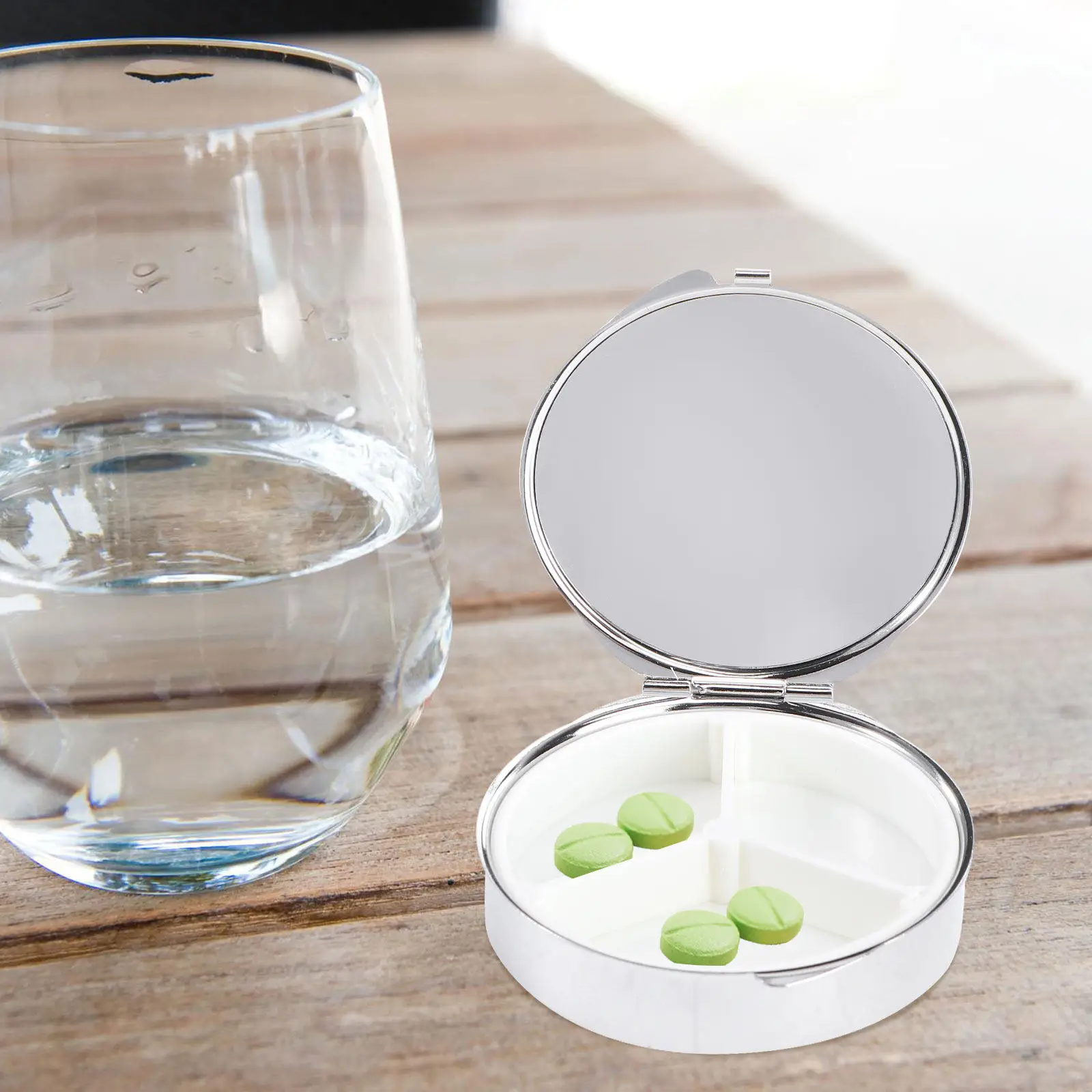 Premium Metal Pill Box with 3 Separate Grids Portable Compact Round Medication Container for Travel Outdoor Activities Elderly