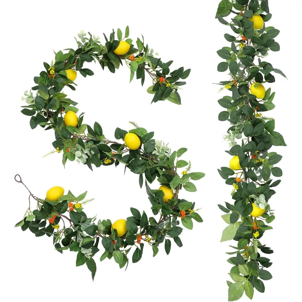 

4Pcs Artificial Lemon Garland Faux Fruit Vine Garlands with Greenery for Door Wall Mantle Wedding Party Table Decorations