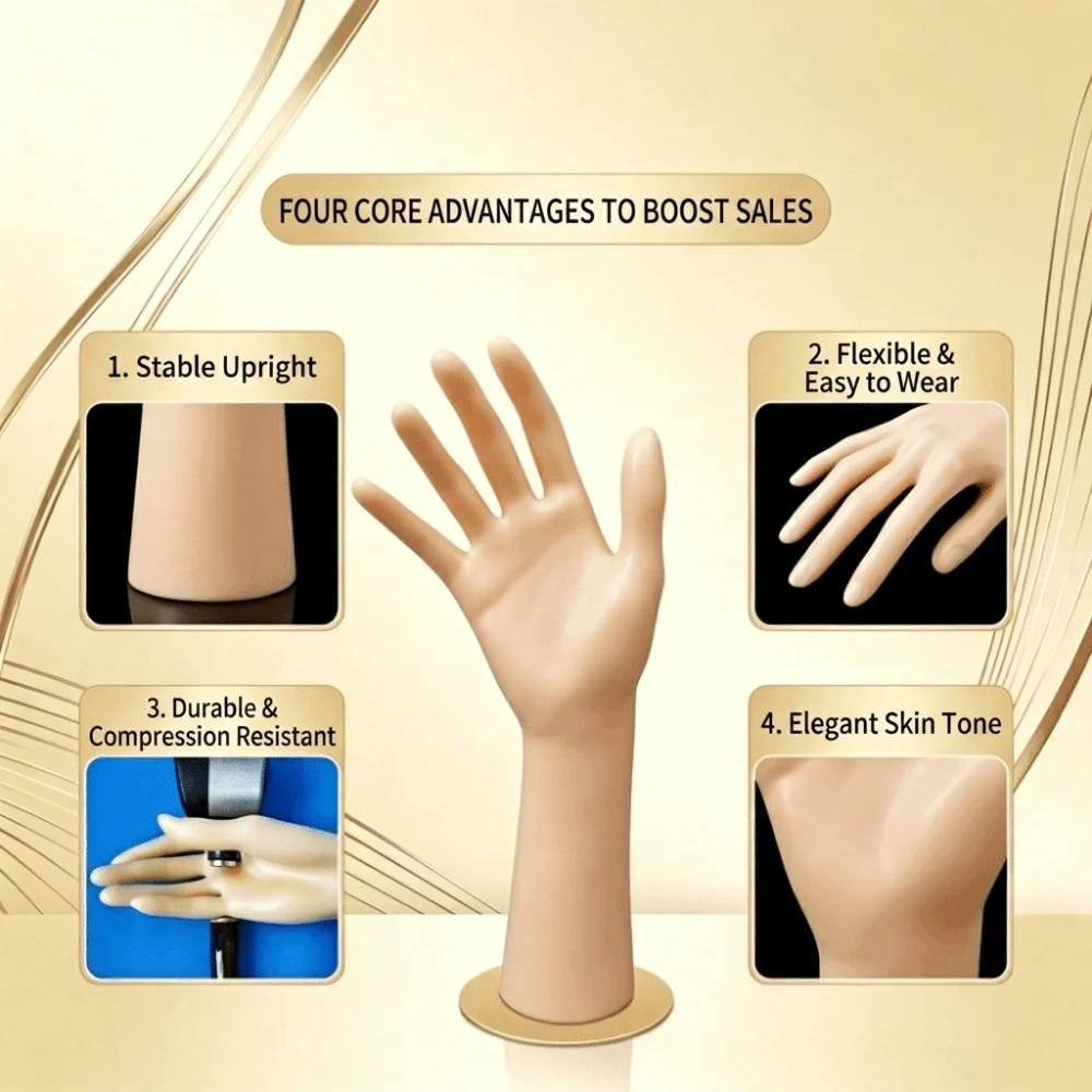 Fashion Accessory Realistic Mannequin Hand Durable Portable Jewelry Display Holder Convenient Non-Slip Fake Hand Model Shop