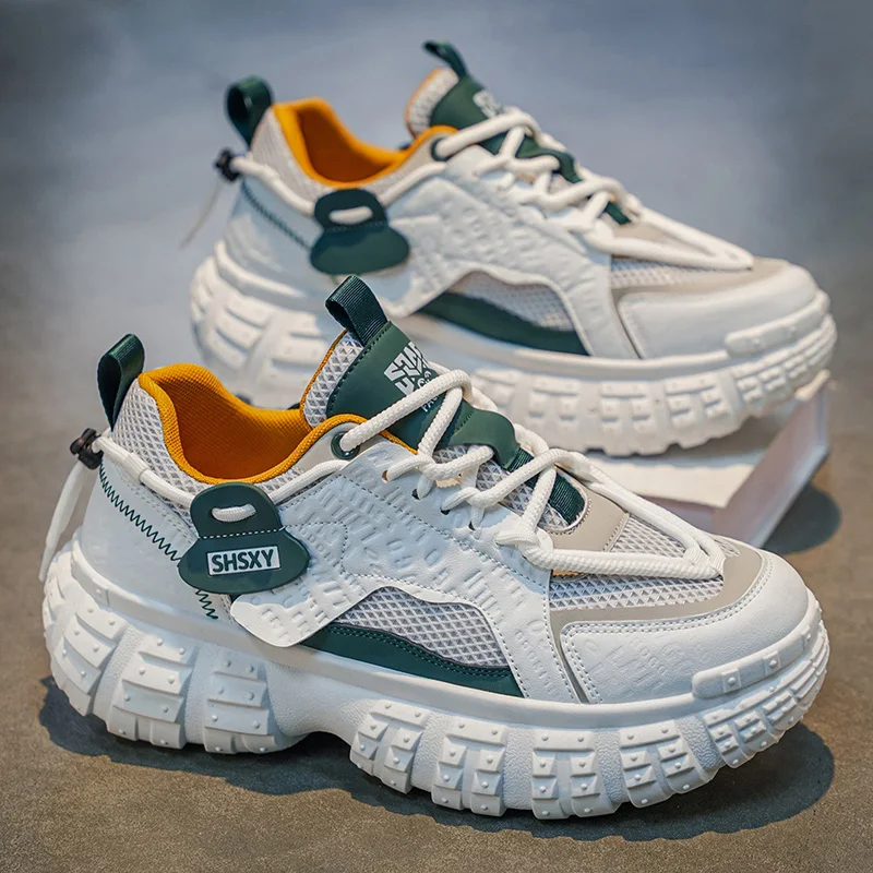 

Men's Spring Casual Sports Shoes Breathable Trendy High-End Versatile Thick Bottom Heightening Dad Shoes Low Cut round Toe