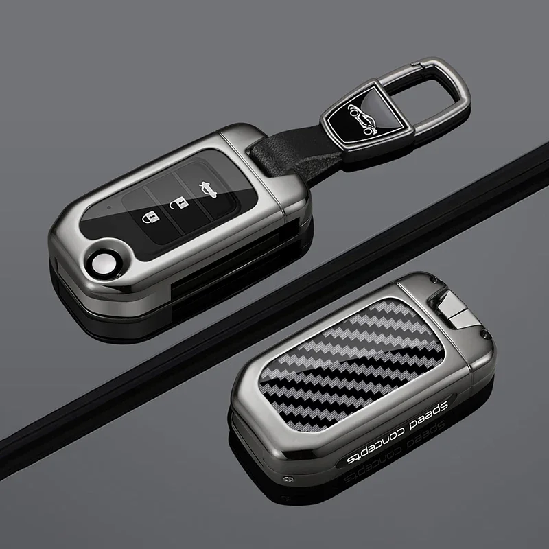For CBE CR-V HR-V Accord Jade Crider Odyssey 2015- 2018 Carbon Fiber Accessories Metal Carbon Fiber Car Key Case Cover Keychain