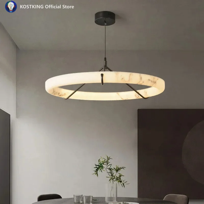 Modern Spanish Marble Chandelier For Kitchen Table Dining Living Room Bedroom Luxury Design Height-Adjustable Round Hanging Lamp