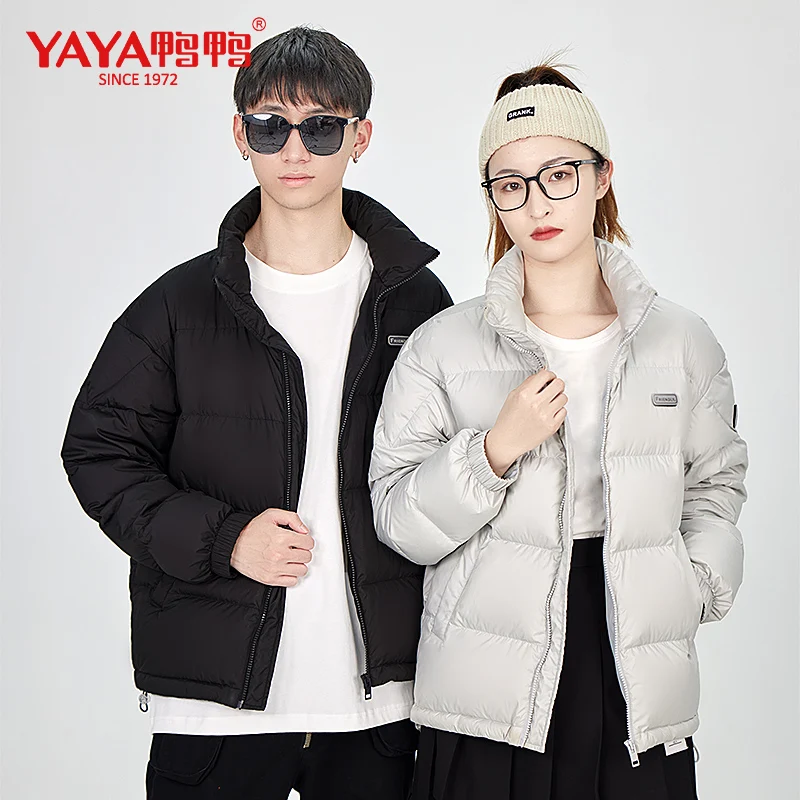 YAYA 2022 Spring Women\'s New Duck Down Jacket Short Loose Stand Collar Light Couple Casual Style Zipper Solid Outerwear