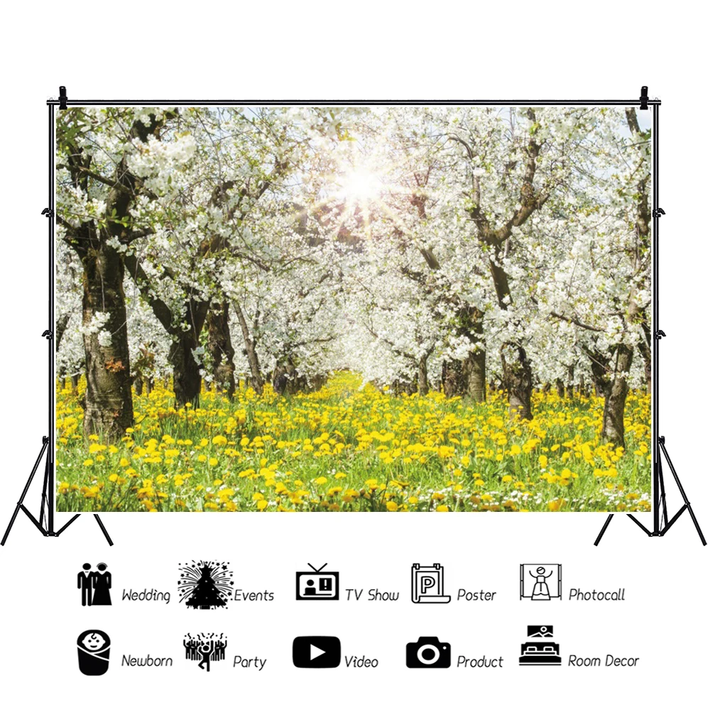 Laeacco Spring Scenery Background for Photography Natural Forest Flowers Landscape Photo Portrait Photographic Backdrop Decor