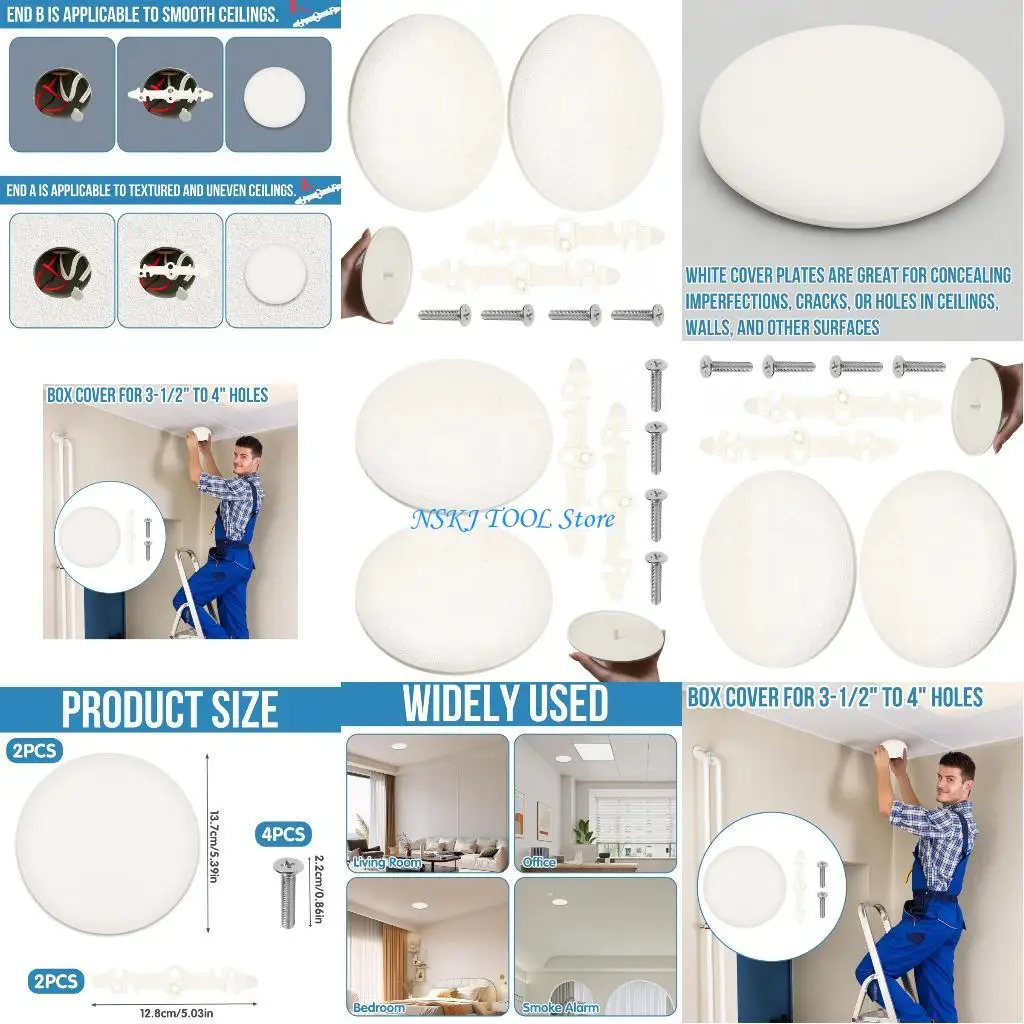 

L8RC 2Pcs Light Weight Ceiling Cover Plate Replaxement Plastic Round Hole Cover