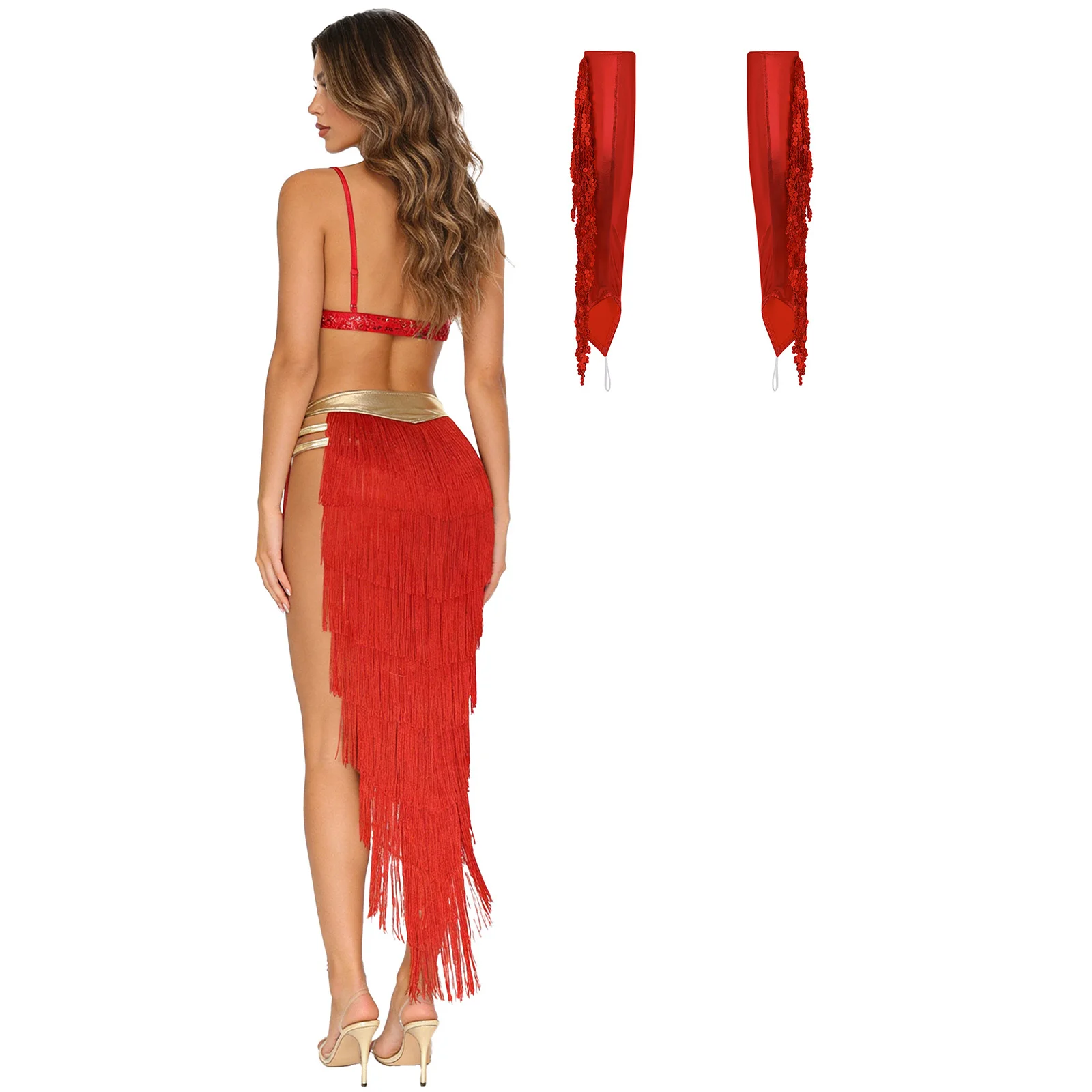 traje-de-danca-do-ventre-feminino-com-detalhes-dourados-top-cropped-halter-com-franjas-e-amarracoes-saia-de-camadas-com-franjas-e-luvas-vestuario-de-danca-indiana