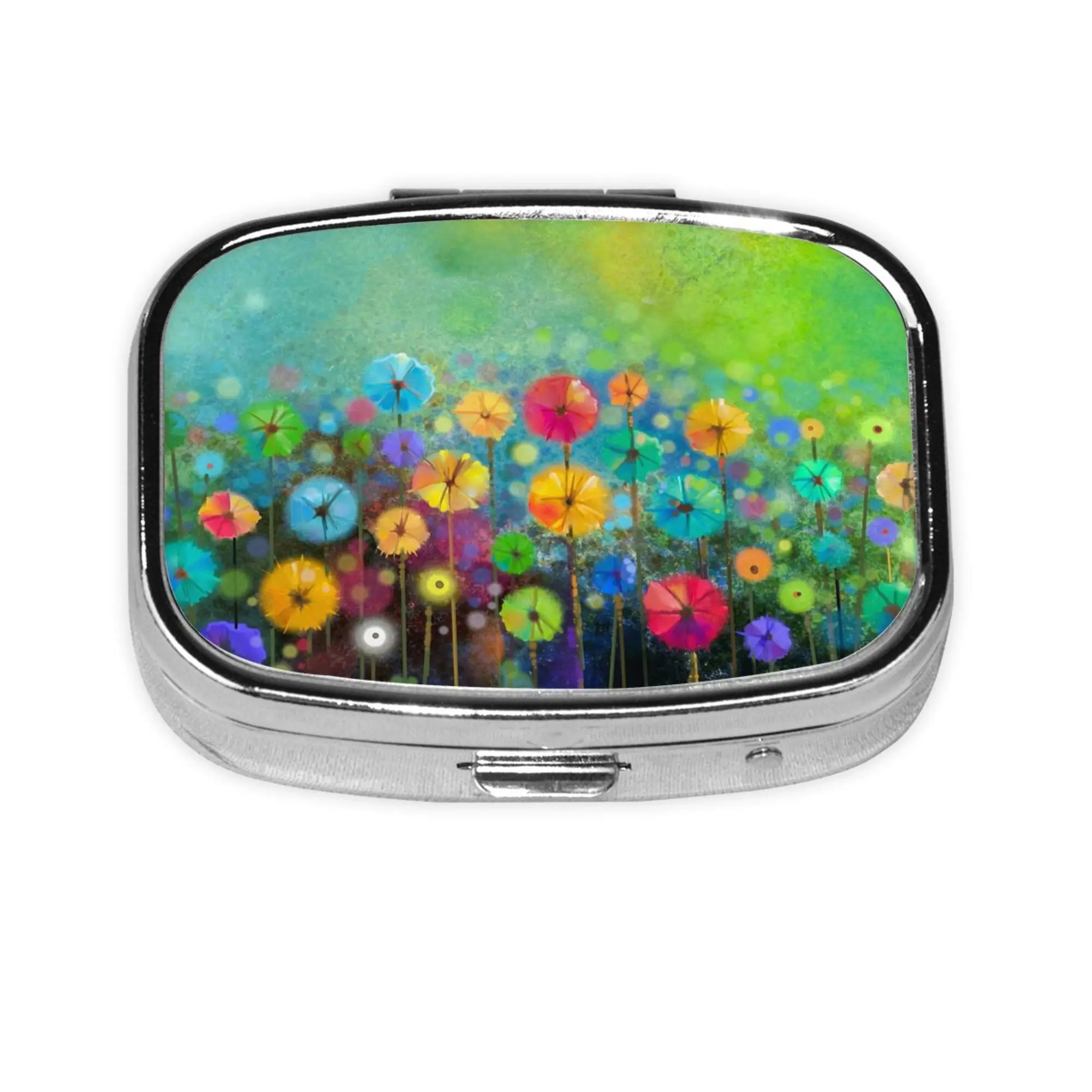 Abstract Floral Watercolor Painting Rectangular Pill Box 2 Compartment Small Pill Case for Purse Medicine Vitamin Organizer Gift