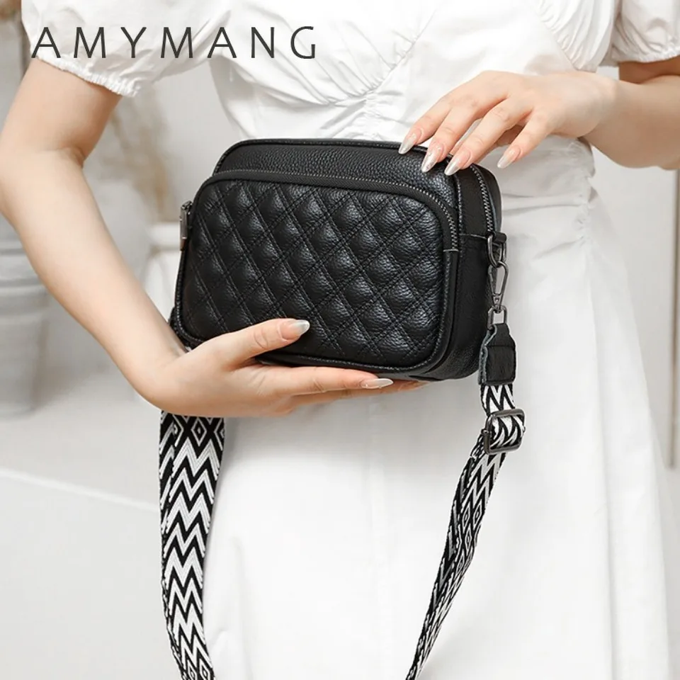 

Женская сумка через плечо из натуральной яловой кожи, стеганая сумка через плечо из натуральной кожи, черно-белая сумка с лямкой на ремне