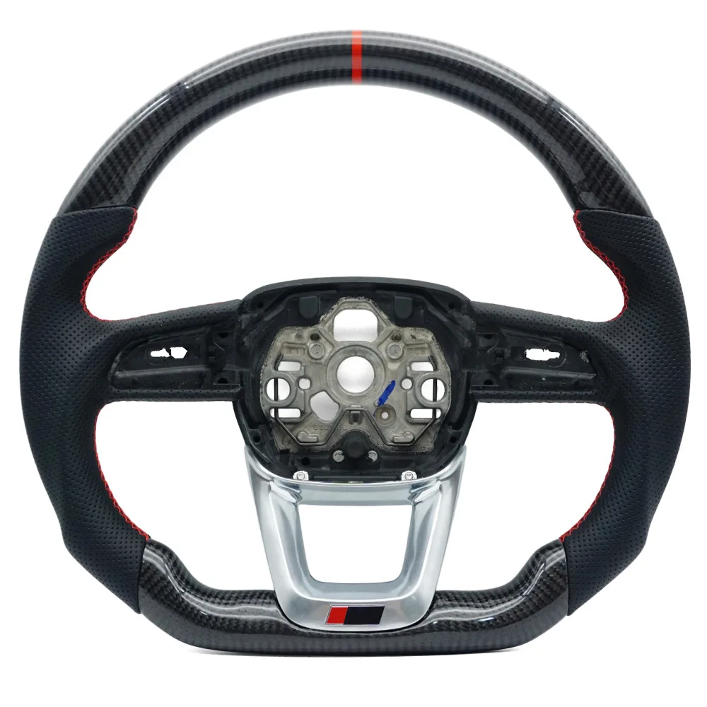 Suitable for Audi Q3RS standard carbon fiber half punched red line red return positive label no button no paddle steering wheel