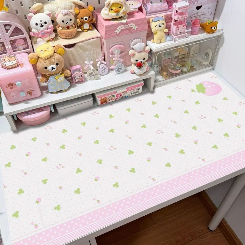 Leather PU Desk Pad Protector Lucky Clover Polka Dot Bow PINK Y2K Mouse Pad Office Desk Mat Waterproof Non-Slip Desk Blotter Pad