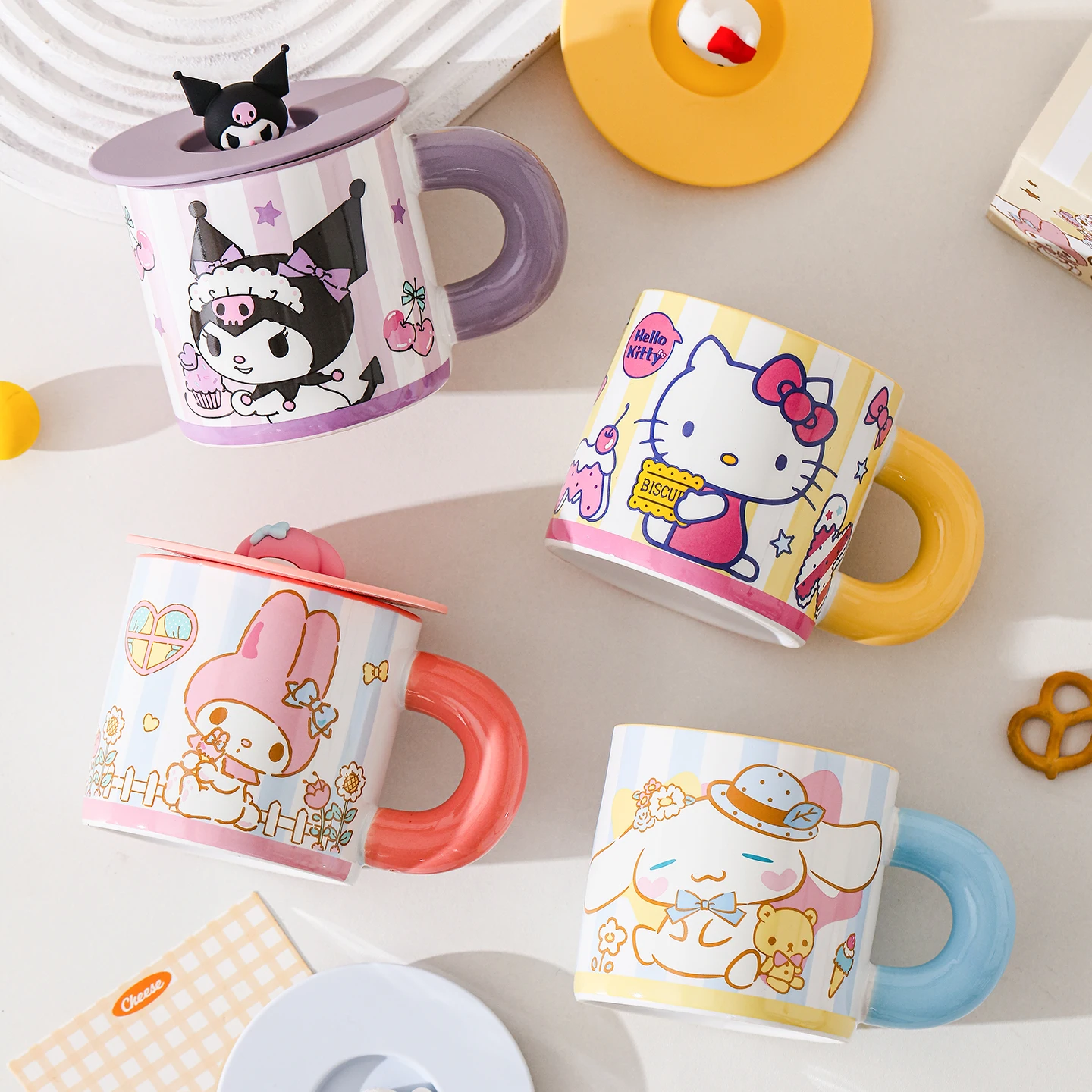 360ML Sanrio Ceramic Hello kitty My Melody Cinnamoroll Kuromi Joint Coffee Cup Cute Cartoon Girl Afternoon Tea Utensils Kit