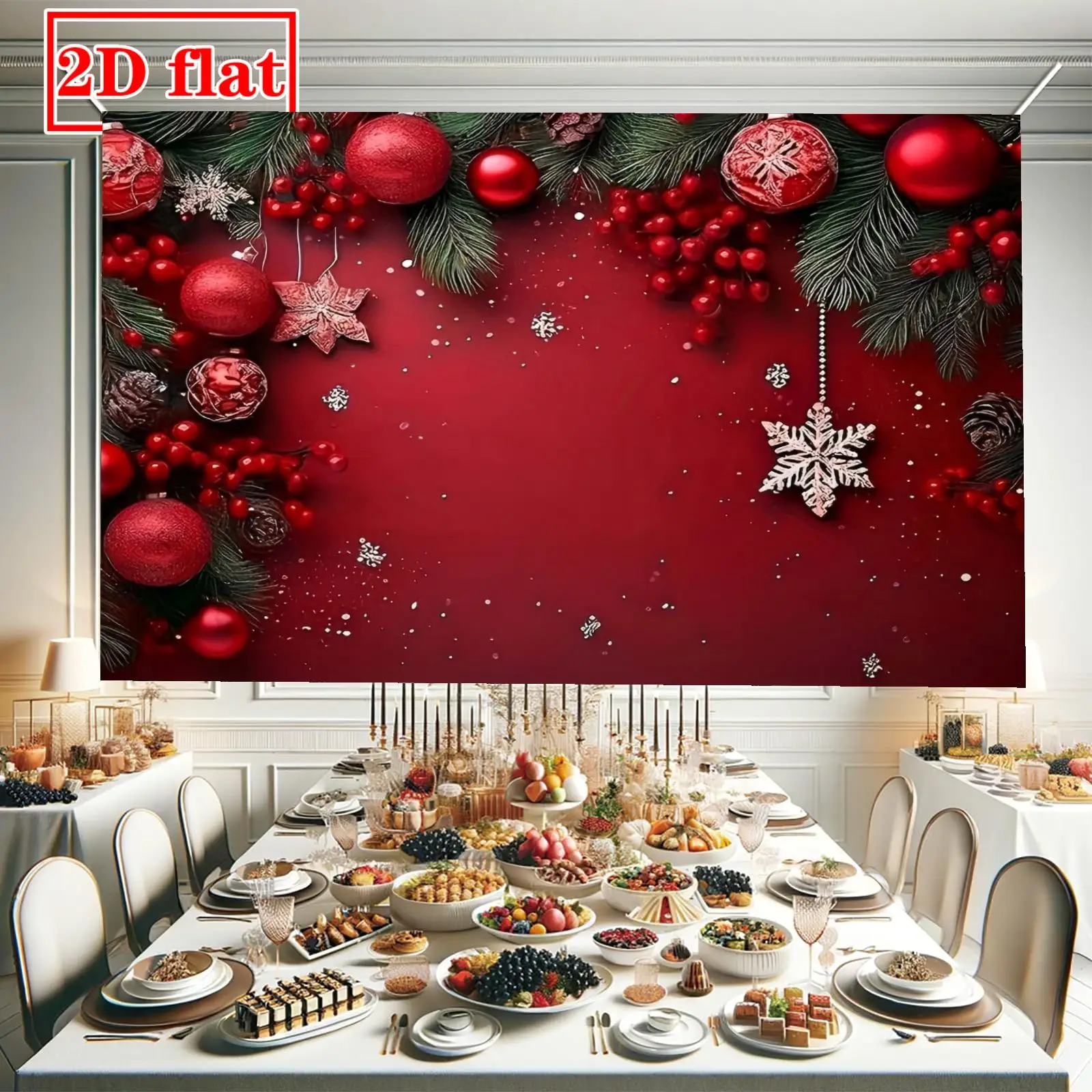 Festive Christmas Backdrop Curtain Red Holiday Photo Booth Background Xmas Party Decoration Studio Hanging Glitter Greenery