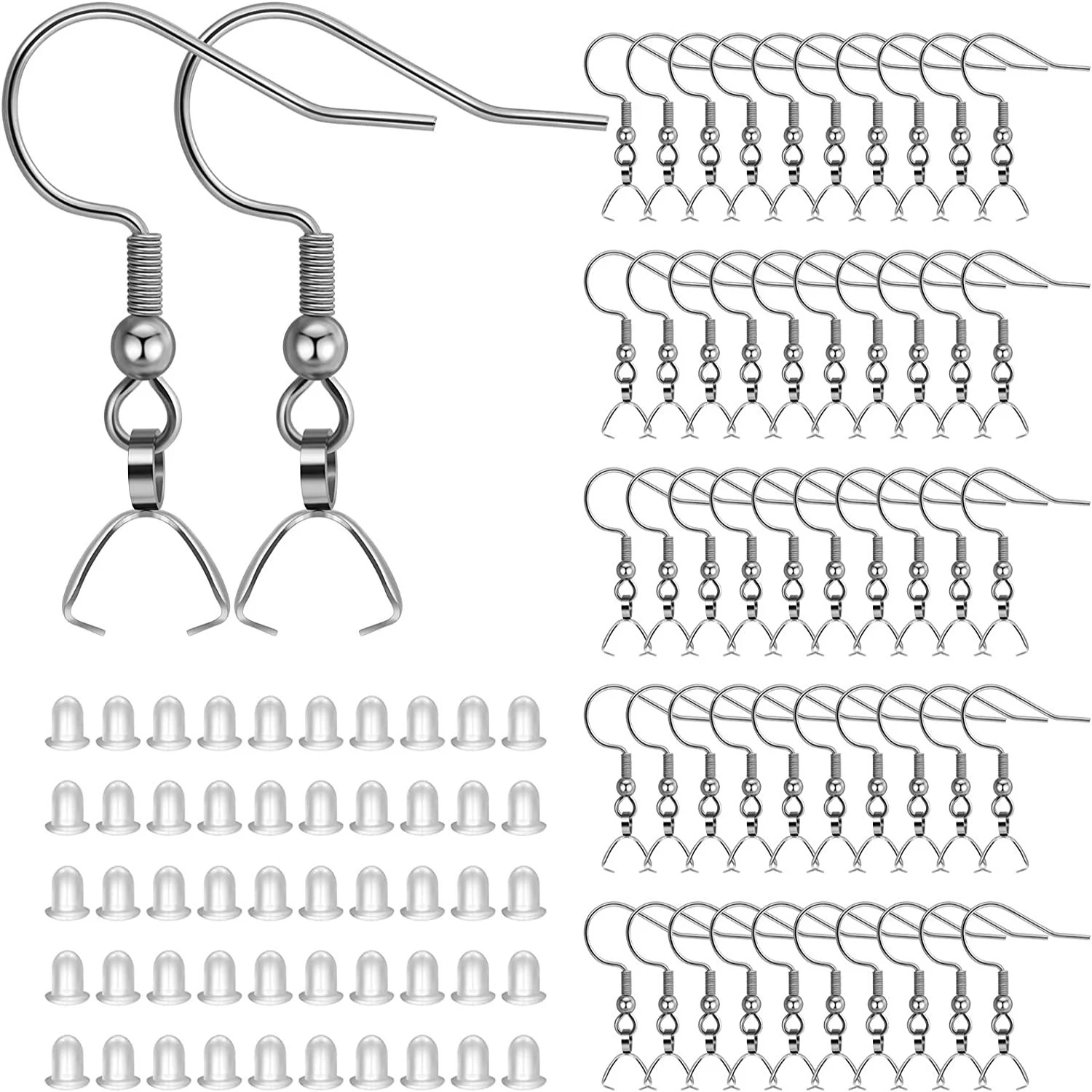 

100Pcs/Set Stainless Steel Earring Hooks with Pendant Clasp Clear Earring Safety Backs Women Girls DIY Jewelry Making Findings