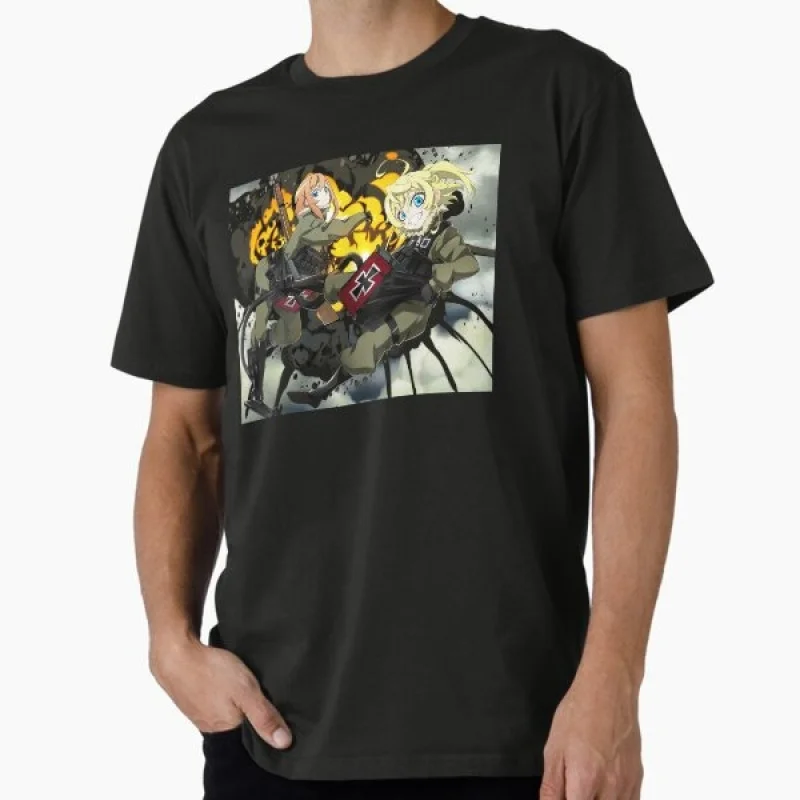 

youjo senki and friend The Evil Tanya Degurechaff Gift t shirt Anime girls Graphic Tee 100% cotton Y2K clothes Large size Tops