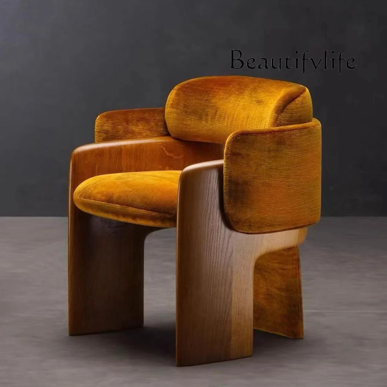 

Nordic light luxury solid wood sofa chair designer small apartment household antique leisure single sofa chair