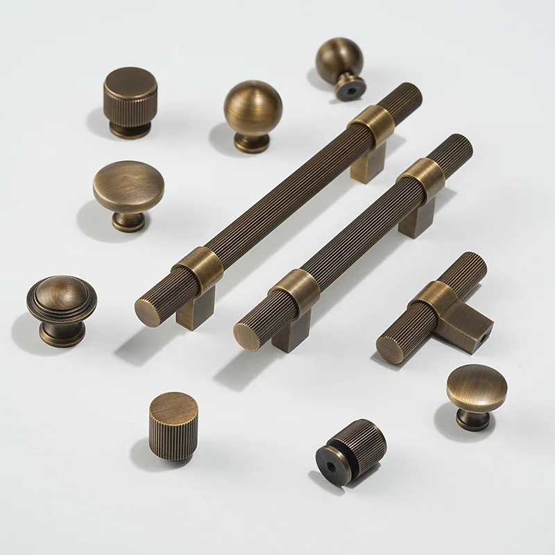 

Antique French Straight-Grain Wardrobe and Shoe Cabinet Solid Brass Pull Handle in Bronze Color Exposed Knob Furniture Handle