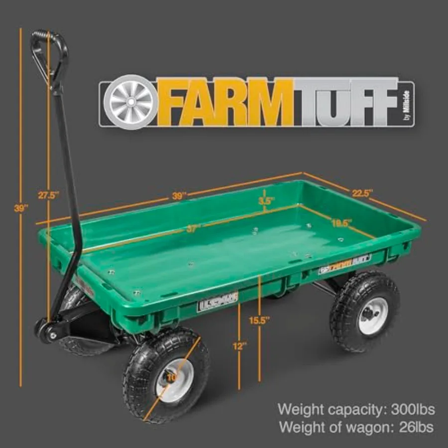 Durable Plastic Deck Green Garden Wagon, 38