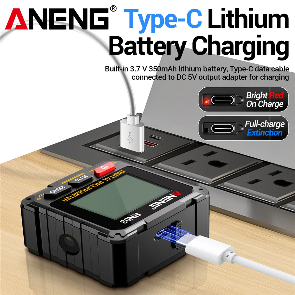 المغناطيسي القابلة لإعادة الشحن الرقمية زاوية مكتشف ANENG RN02/RN03 الليزر الميل USB المنقلة مستوى زاوية حاكم قياس زاوية #5