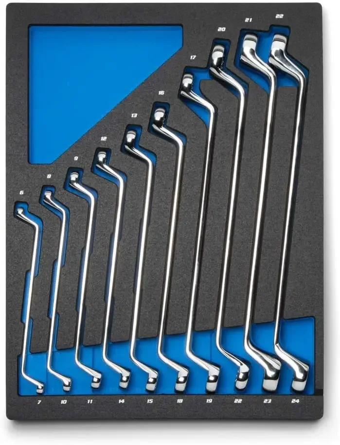 NEW.75-Degree Deep Offset Double Box End Wrench Set, 6 to 24 mm, Metric, 10-Piece with Mechanic's Tray