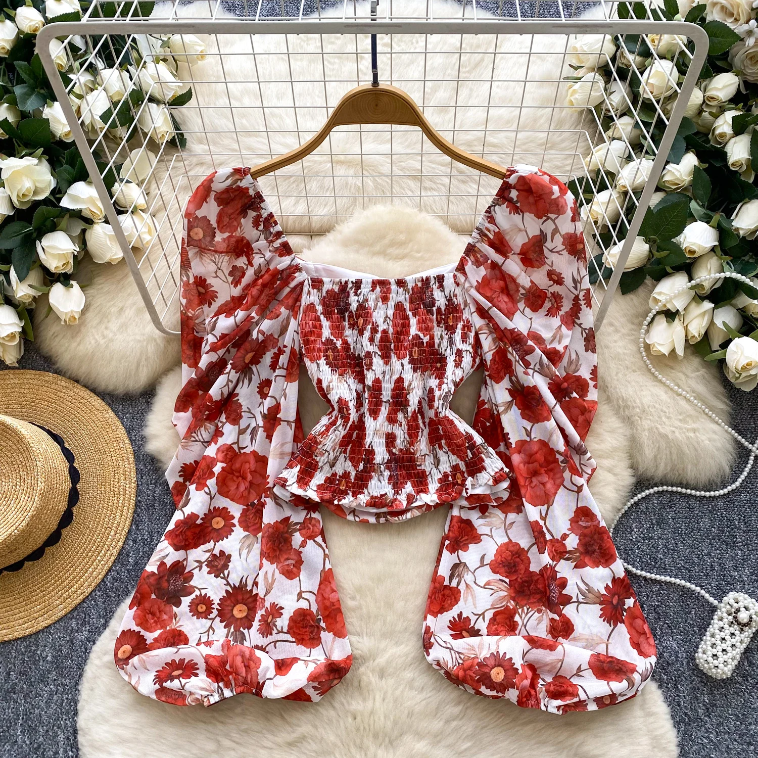 Koszulka damska Y2k Goth Spice Girl chic z siateczkowym nadrukiem, plisowana, z długim rękawem, dopasowana, odzież damska