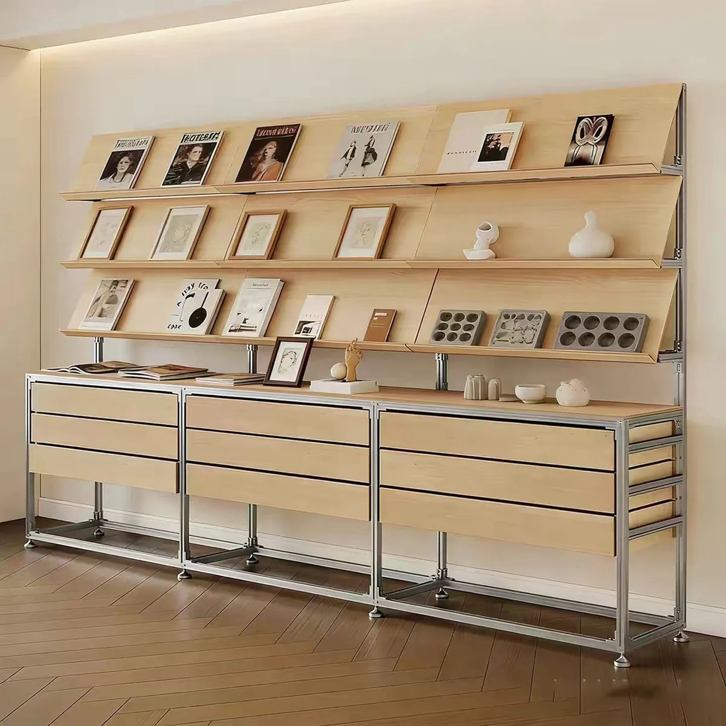 Aluminum profile marine panel display cabinet Product display cabinet Merchandise sample Tile oblique display shelf Shelf