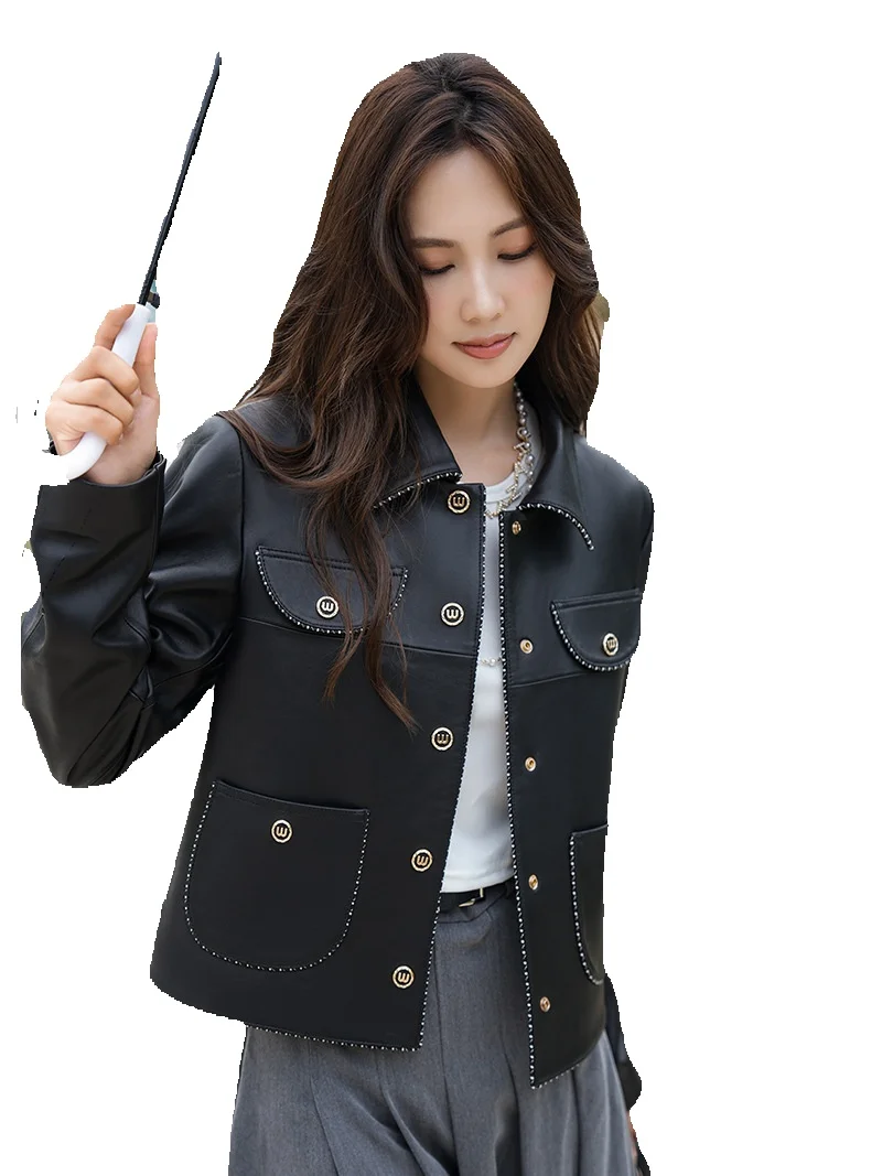 Genuine Leather Jacket New Season Short Style Women\'s Collar Genuine Leather Sheep Leather Fashionable Temperament Jacket