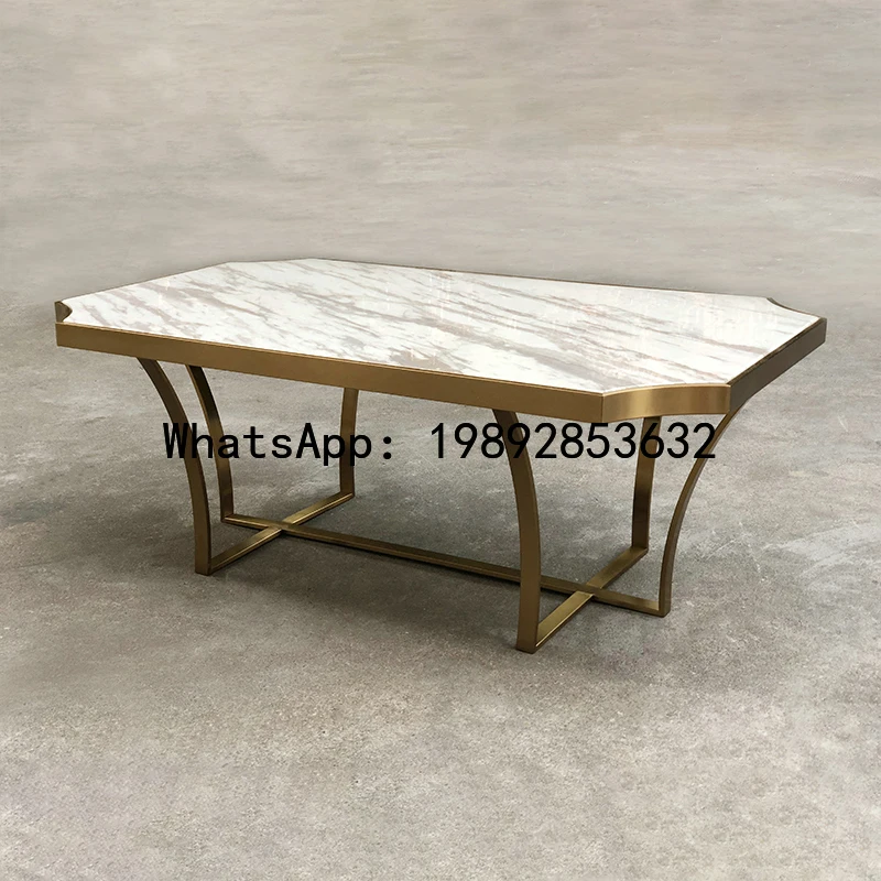 XL Irregular Coffee Table with Jazz White Marble Top, Stainless Steel Mirror Surface, and Zirconium Gold Base