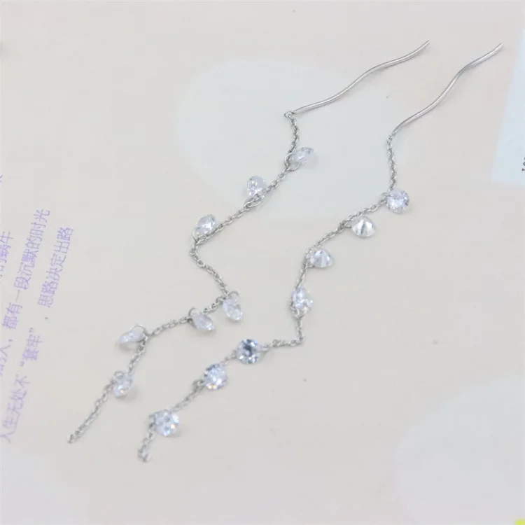 ZFSILVER Genuine 925 Sterling Silver Tassel Zircon Sweet Female Ear Line Eardrop For Women Girl Earrings Jewelry Acessories Gift