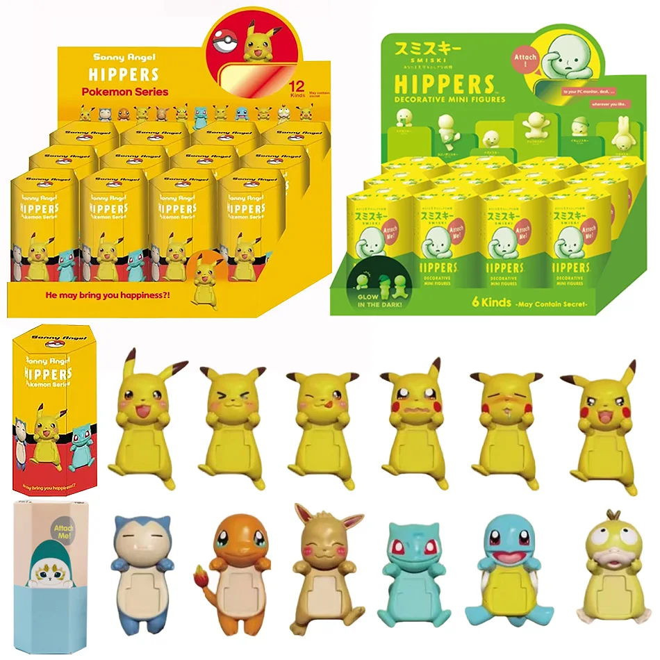 Smiski Hippers Pokemon Pikachu Mofusand Sonny Angel Recorative Mini Animal Figures Doll Blind Box Toys Fans Christmas Gift