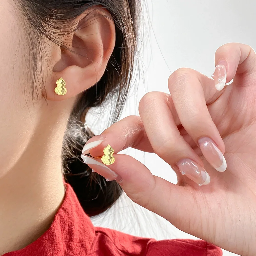 Золотой браслет с пятью тыквой и чешуей дракона, женский новый китайский комплект серег-гвоздиков с кольцом из сломанной ледяной тыквы