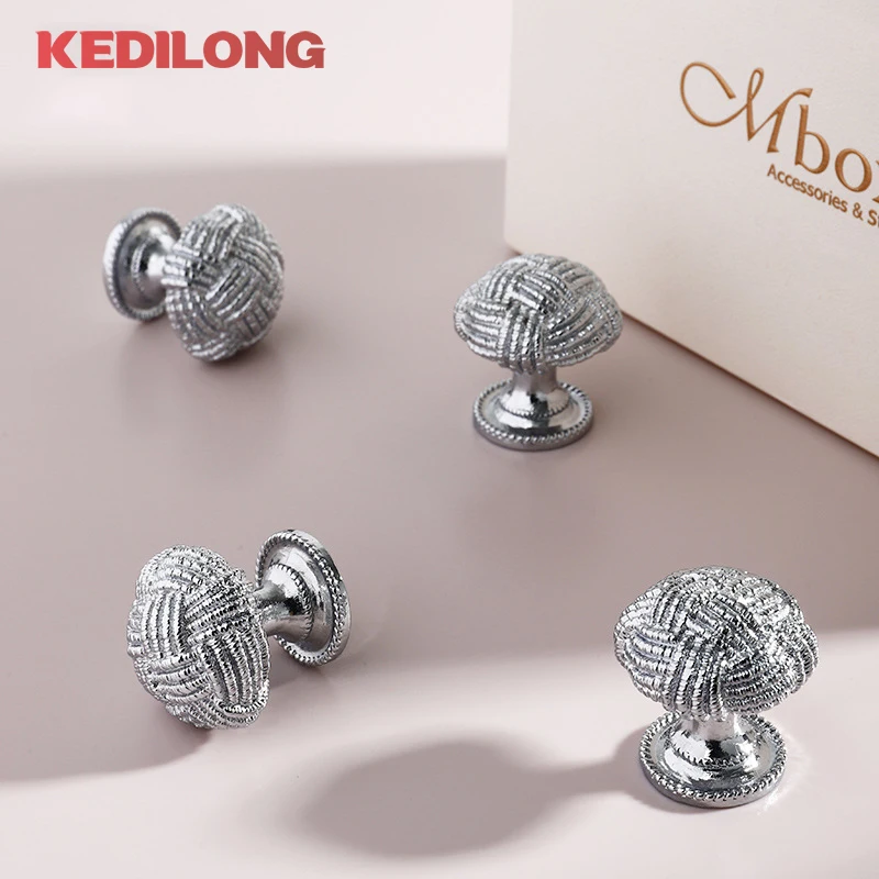 KEDLO European Light Luxury Brass Creative Weaving Cabinet Silver Pull Handle American Modern Simple Knitting Ball Drawer Knob