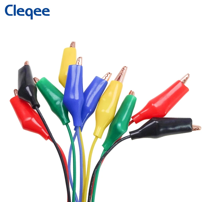 Cleqee P1533 10pcs Dupont Male to Alligator Clip Silicone Jumper Cable 26AWG Wire For Breadboard Oscilloscope Logic Analyzer