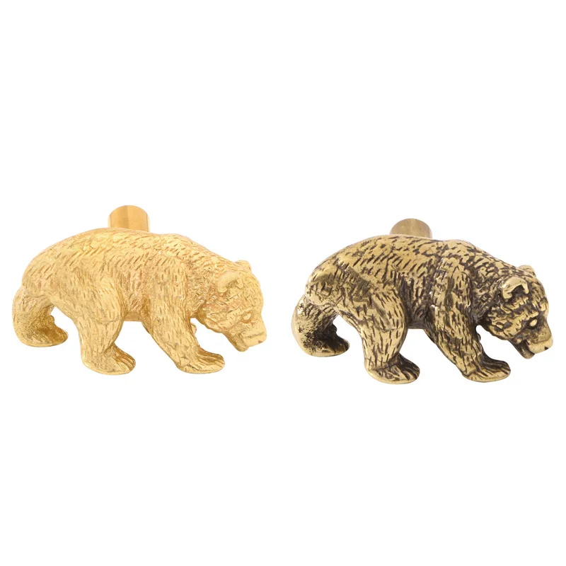 Gold Bronze Wardrobe Furniture Handle Drawer Knobs Brass Polar Bear Animals Handles For Kitchen Wine Cabinet Door Cupboard Pulls