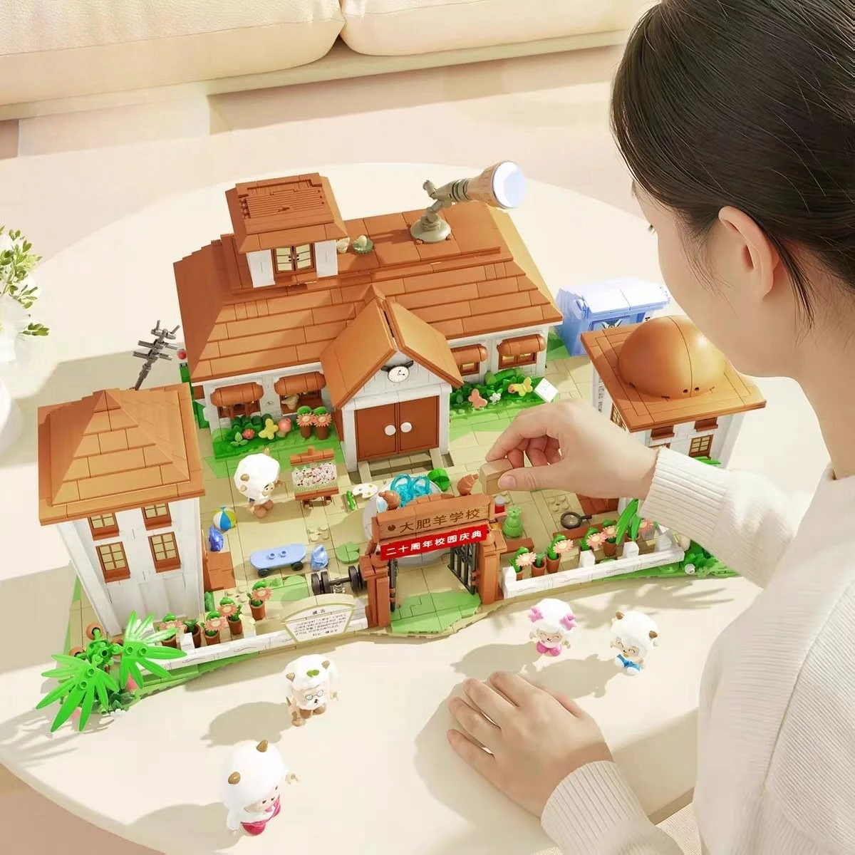 Wekki Building Blocks Pleasant Goal and Big Big Wolf School Scene Series Room Decoration Assembly Toys Festival Gifts