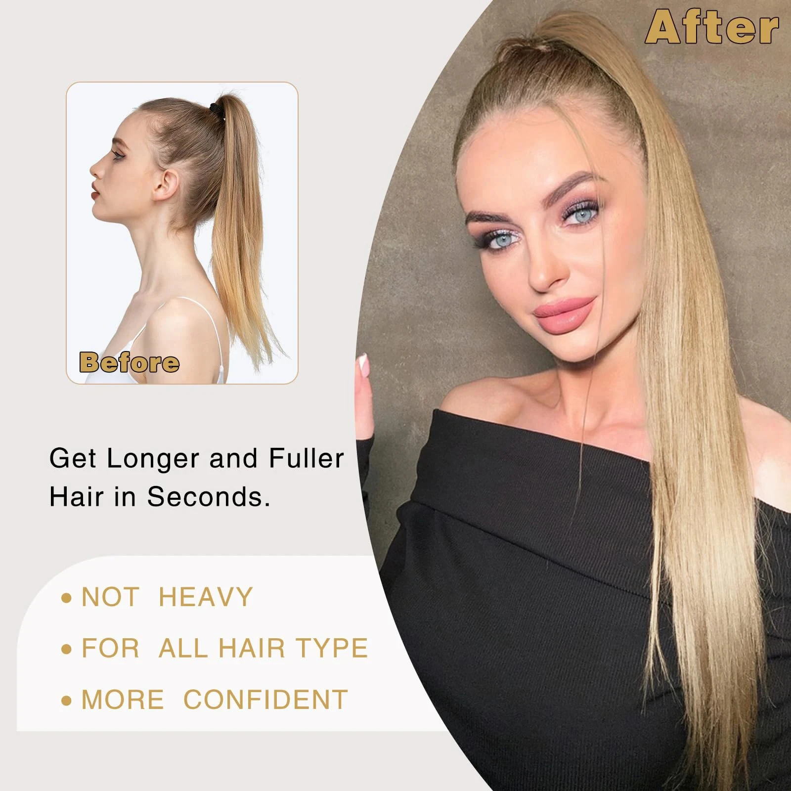 # Extensiones de cabello con cola de caballo con cordón recto Rubio 613, extensiones de cabello humano 100% sin procesar, 10-26 pulgadas, 120G para mujeres