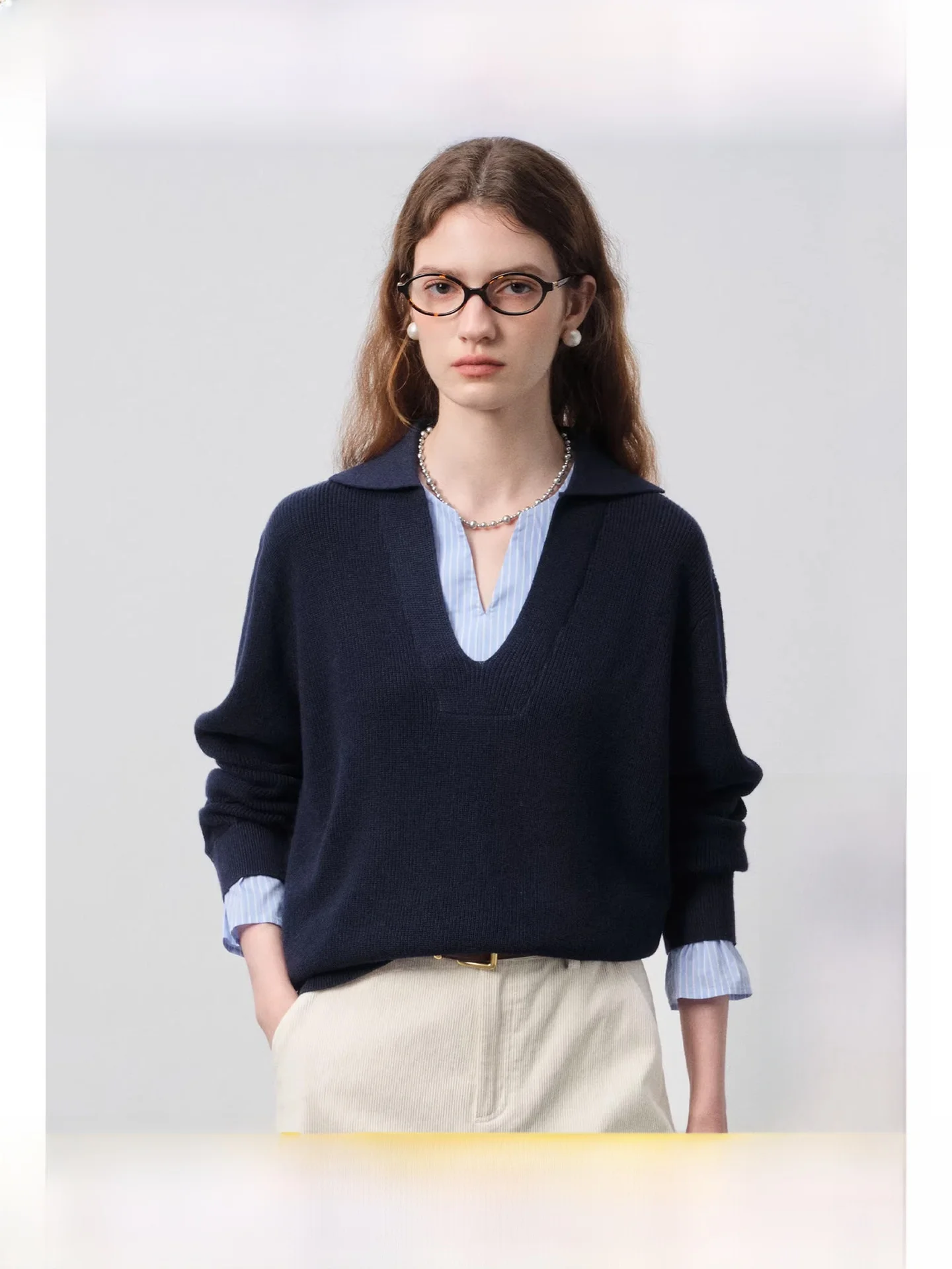 

plus Size Women's Long Sleeve Knitted Shirt Casual Striped Slimming Top for Spring Micro Plump MM Versatile Casual Style