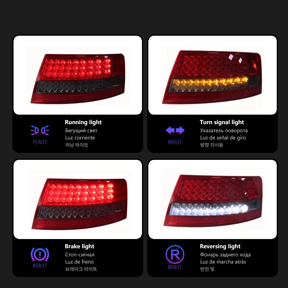 

Pair Of Car Tail Light Assembly For Audi A6L 2005-2008 LED DRL Running Light Brake Flowing Water Flicker Tail Lamps Taillights